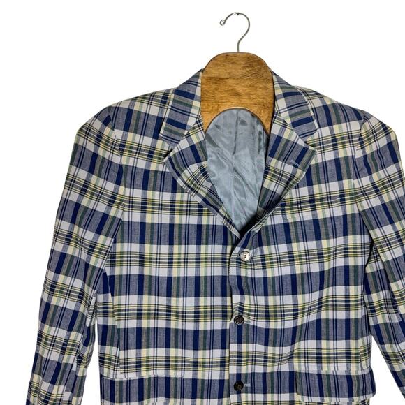 Brooks Brother Madras Blazer Men's Size 45 XL Blue Plaid Lightweight Summer - Picture 2 of 8